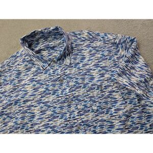 Age of Wisdom Mens XXL Blue Fish Print Short Sleeve Button Up Shirt